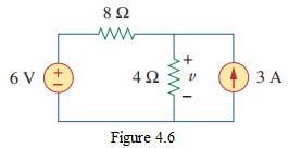 Figure 4.6 Circuit with two sources for Example 4.3.